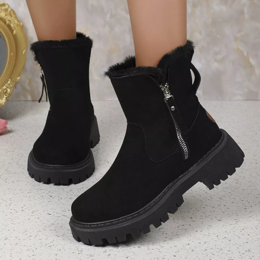 Fuzzy Lined Ankle Boots with Zipper Black / 35 Apparel and Accessories