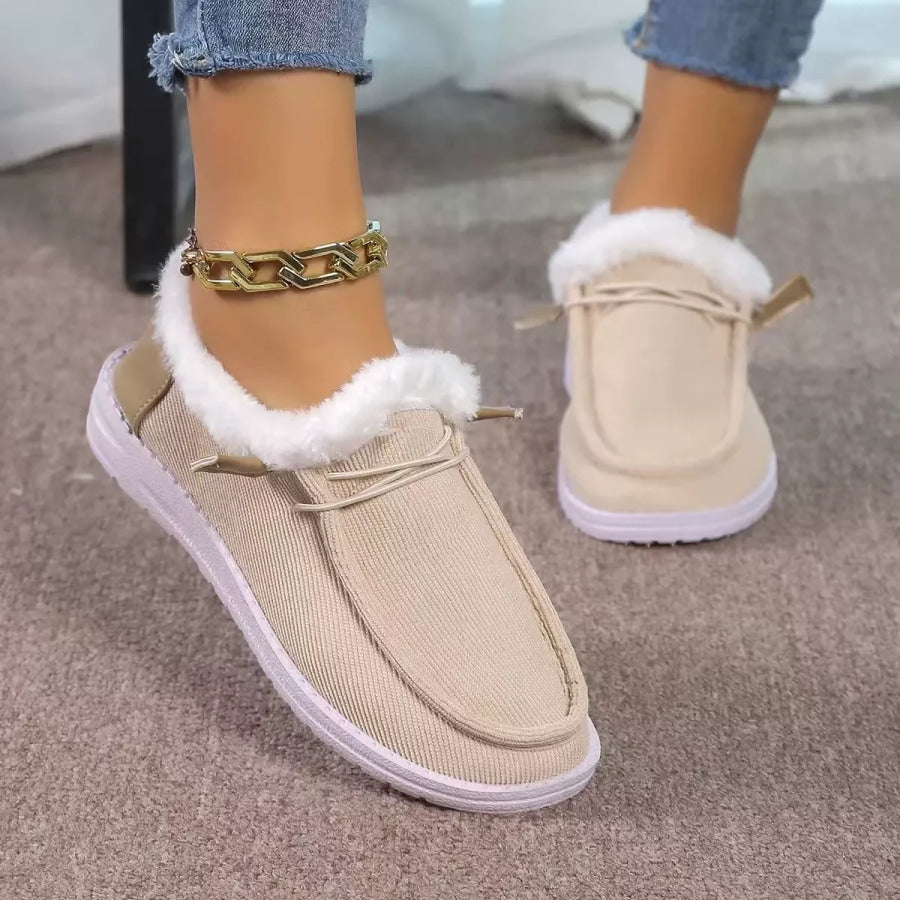Fuzzy Lined Corduroy Slip-Ons Apricot / 36 Apparel and Accessories