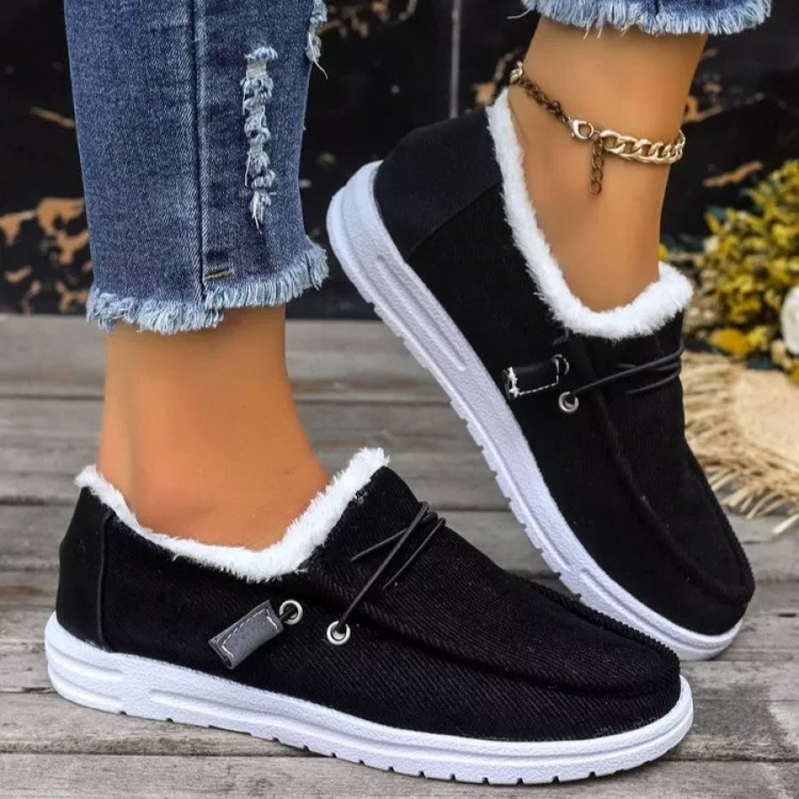 Fuzzy Lined Corduroy Slip-Ons Black / 36 Apparel and Accessories