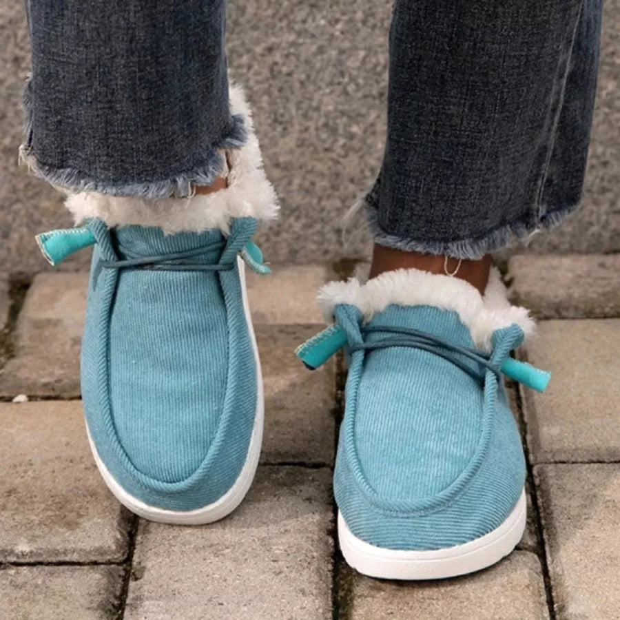 Fuzzy Lined Corduroy Slip-Ons Blue / 36 Apparel and Accessories