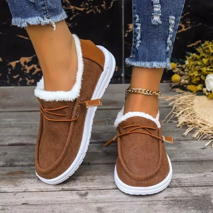 Fuzzy Lined Corduroy Slip-Ons Coffee / 36 Apparel and Accessories
