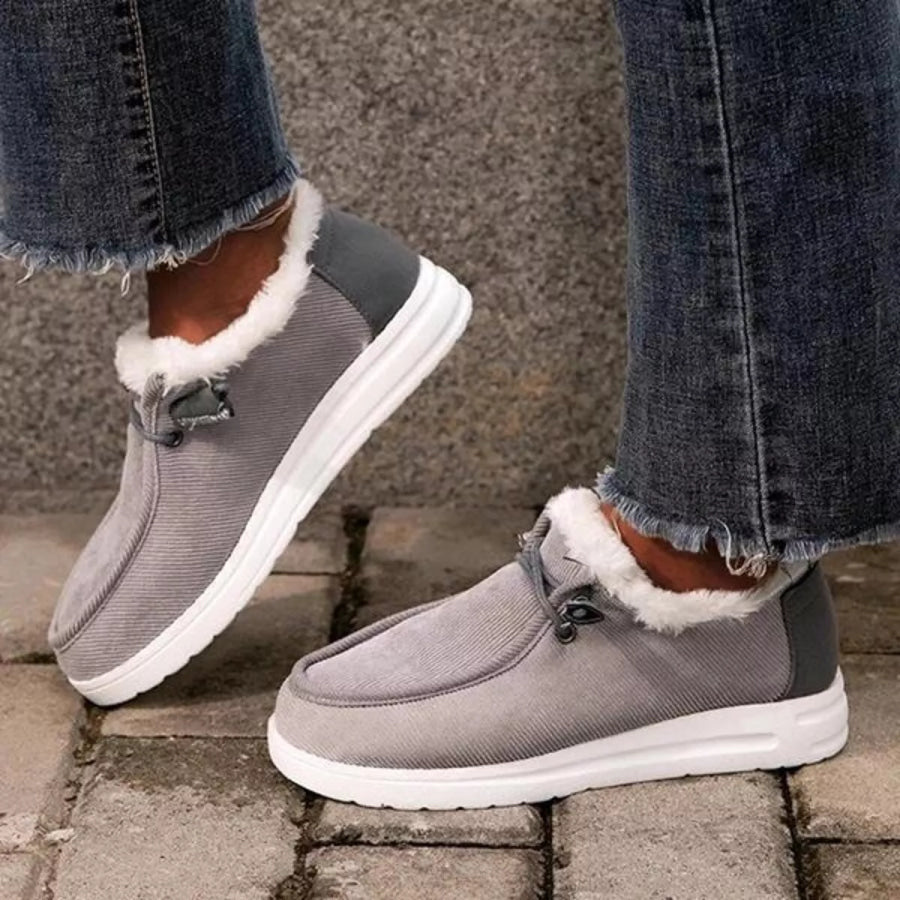Fuzzy Lined Corduroy Slip-Ons Grey / 36 Apparel and Accessories