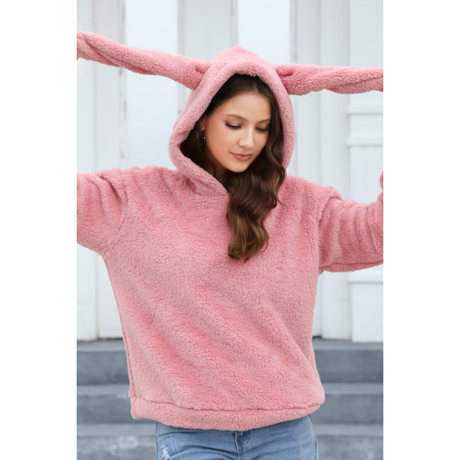 Fuzzy Long Sleeve Hoodie with Ears Apparel and Accessories