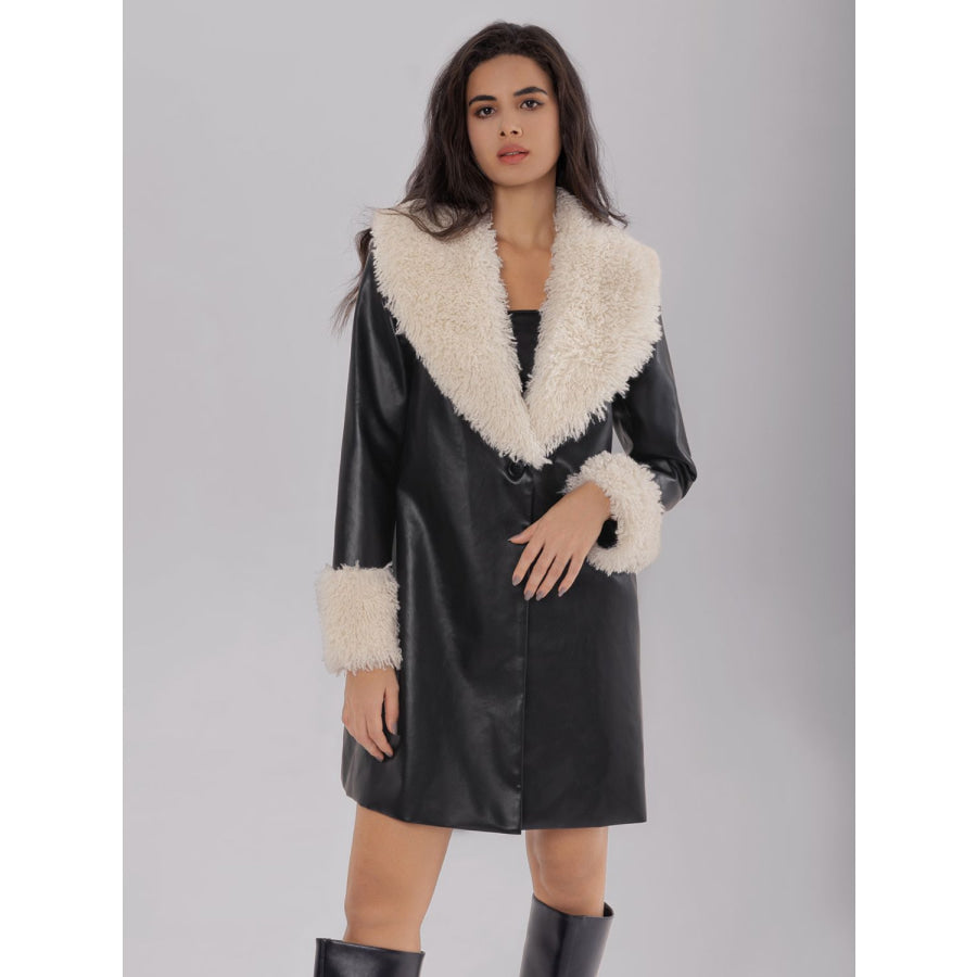 Fuzzy Long Sleeve Longline Coat Apparel and Accessories