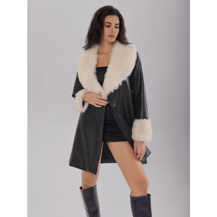 Fuzzy Long Sleeve Longline Coat Apparel and Accessories