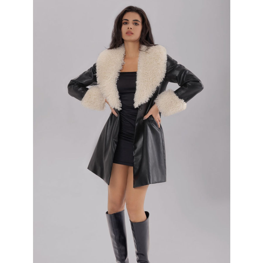 Fuzzy Long Sleeve Longline Coat Apparel and Accessories