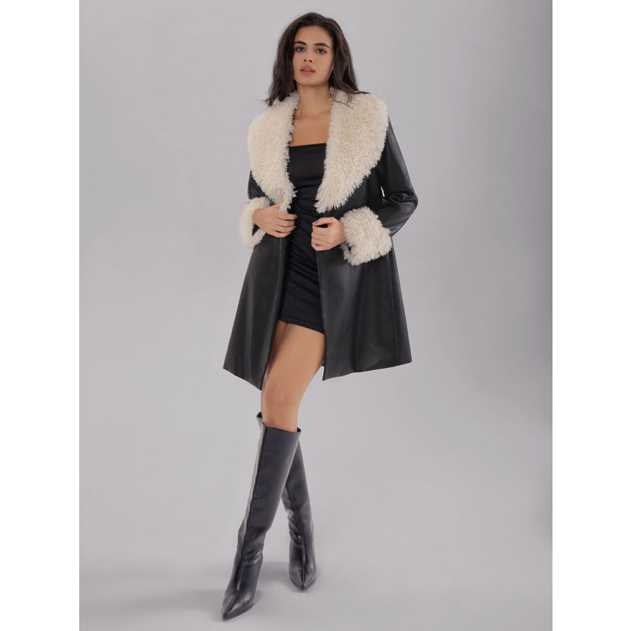 Fuzzy Long Sleeve Longline Coat Apparel and Accessories