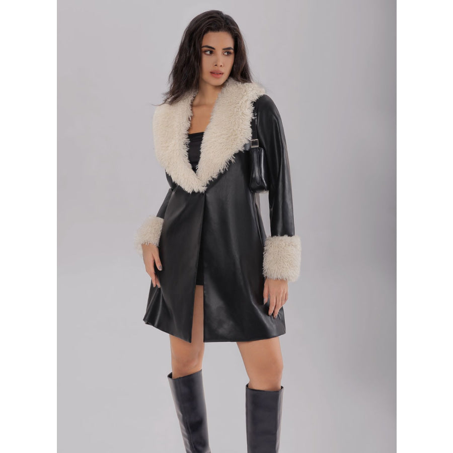 Fuzzy Long Sleeve Longline Coat Apparel and Accessories