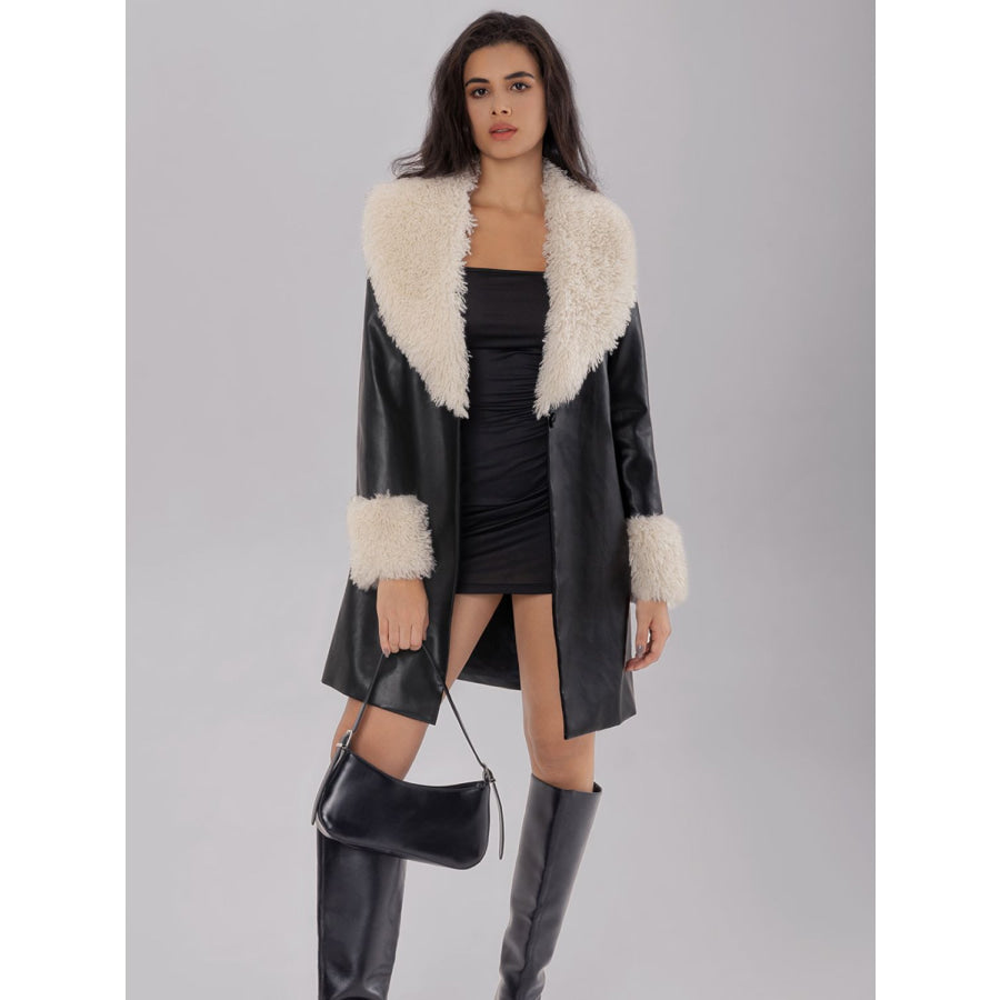 Fuzzy Long Sleeve Longline Coat Apparel and Accessories