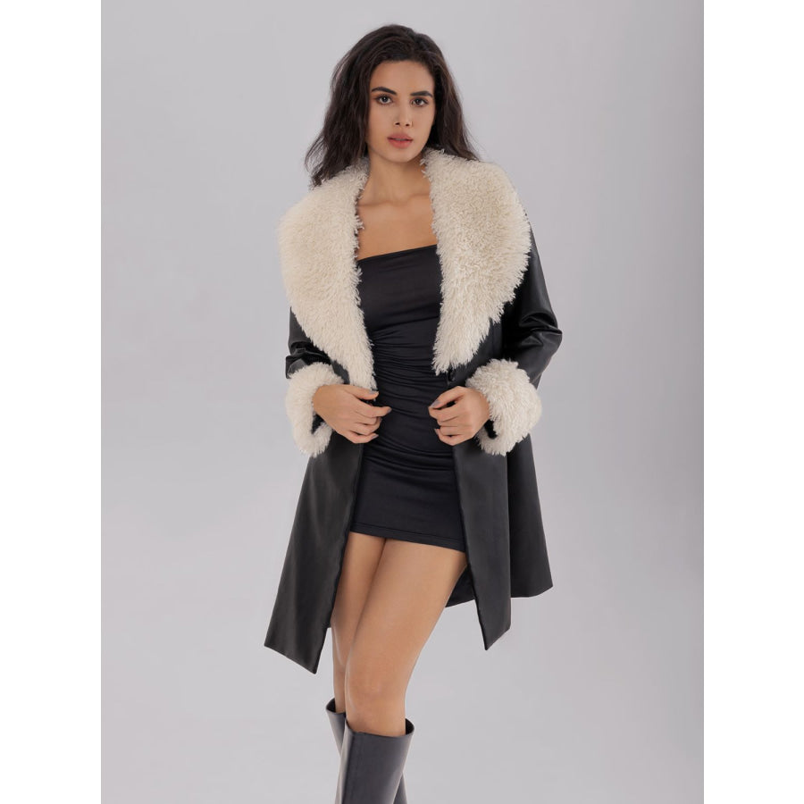 Fuzzy Long Sleeve Longline Coat Black / S Apparel and Accessories