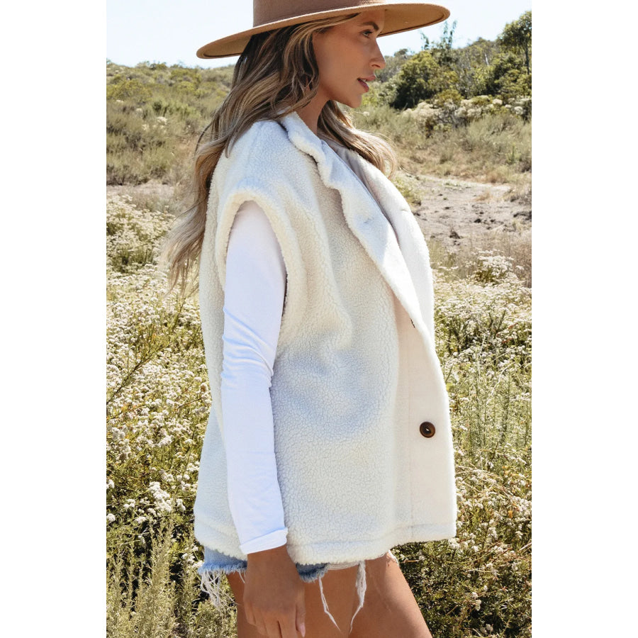 Fuzzy Mock Neck Button Up Vest Coat Apparel and Accessories