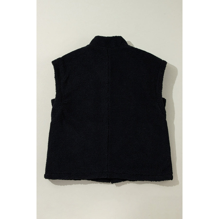 Fuzzy Mock Neck Button Up Vest Coat Apparel and Accessories