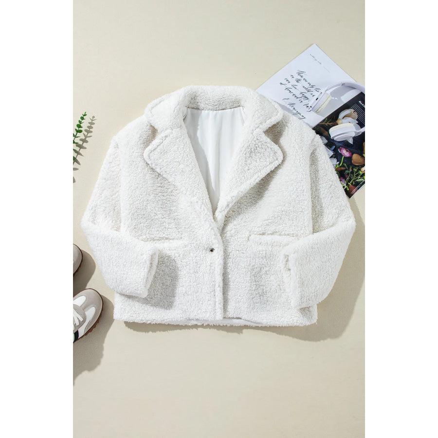 Fuzzy One Button Long Sleeve Jacket Apparel and Accessories