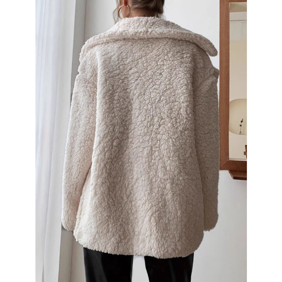 Fuzzy Open Front Long Sleeve Coat Apparel and Accessories