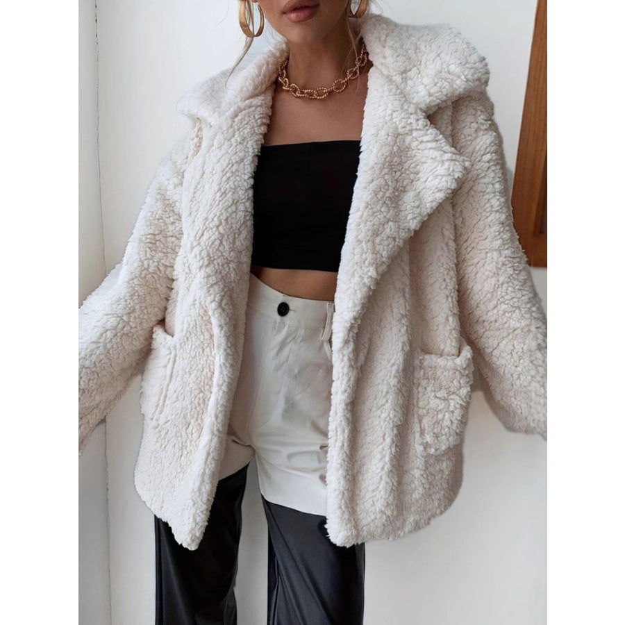 Fuzzy Open Front Long Sleeve Coat Apparel and Accessories