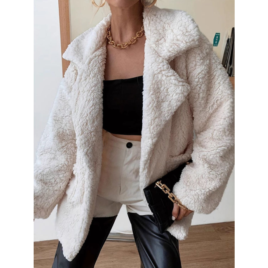 Fuzzy Open Front Long Sleeve Coat Cream / S Apparel and Accessories