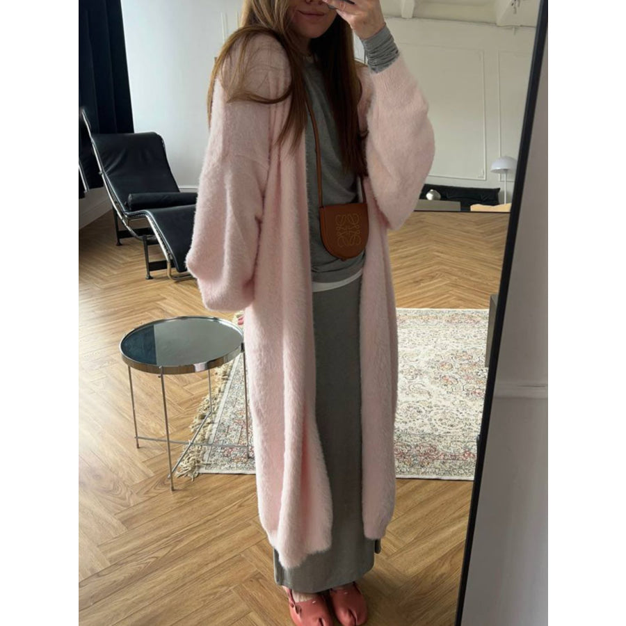 Fuzzy Open Front Solid Color Cardigan Apparel and Accessories