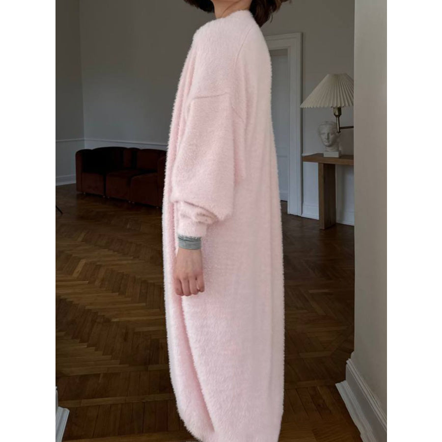 Fuzzy Open Front Solid Color Cardigan Apparel and Accessories