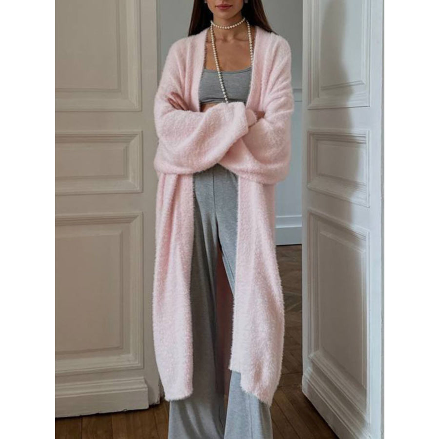 Fuzzy Open Front Solid Color Cardigan Apparel and Accessories