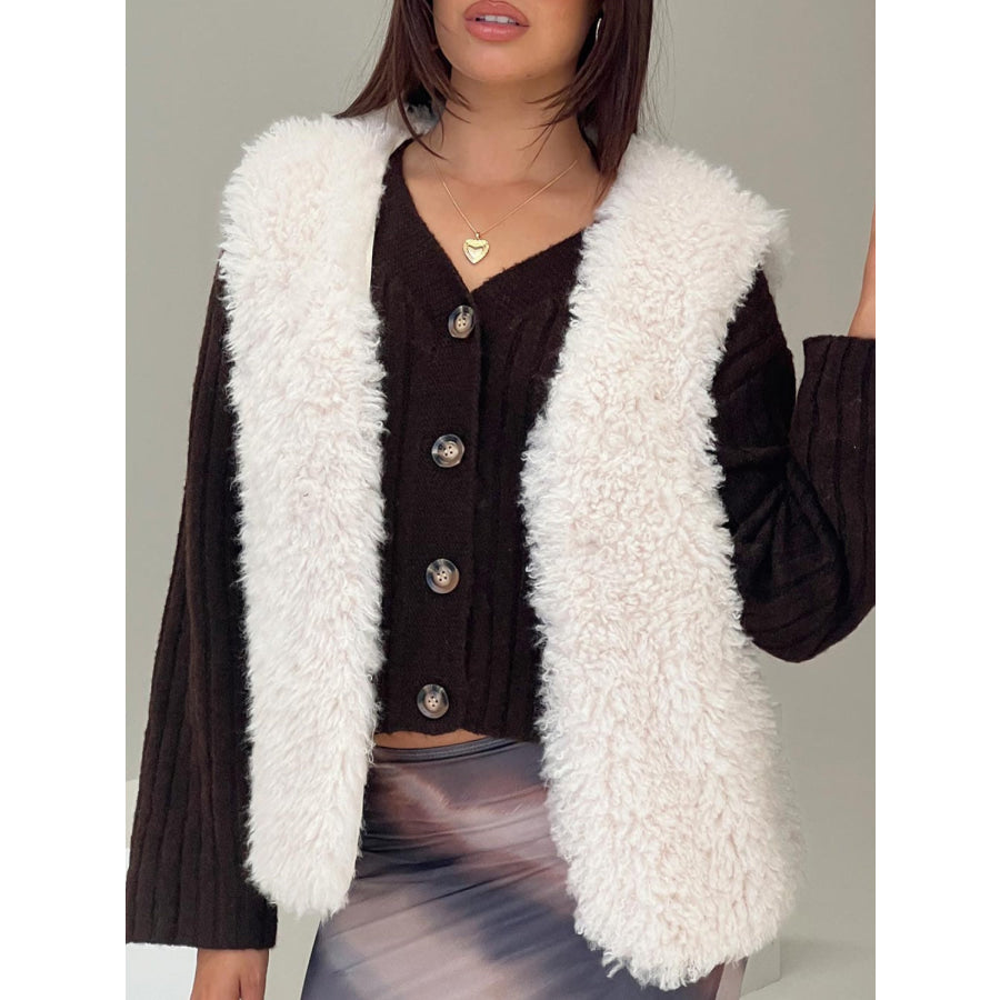 Fuzzy Open Front Vest Coat Cream / S Apparel and Accessories