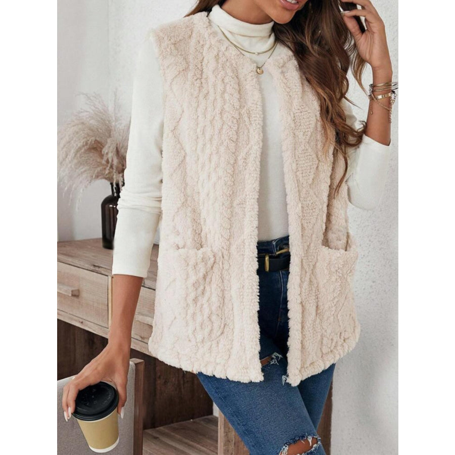 Fuzzy Open Front Vest with Pockets Apparel and Accessories