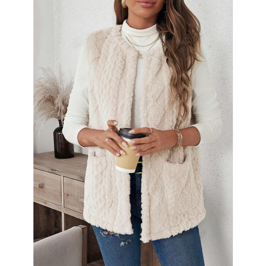 Fuzzy Open Front Vest with Pockets Apparel and Accessories