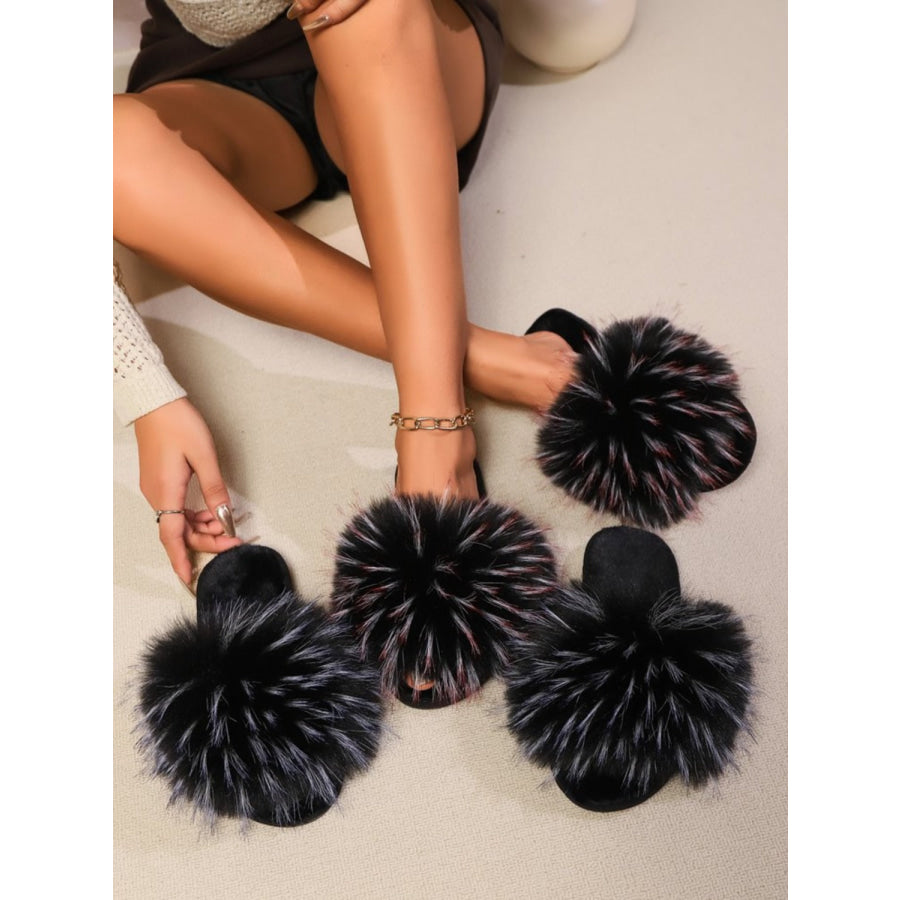 Fuzzy Open Toe Flat Sandals Apparel and Accessories