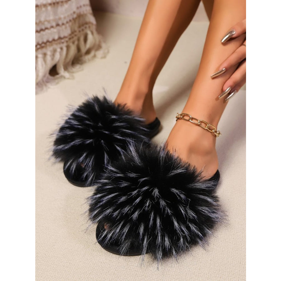 Fuzzy Open Toe Flat Sandals Apparel and Accessories