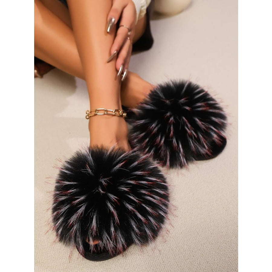 Fuzzy Open Toe Flat Sandals Apparel and Accessories