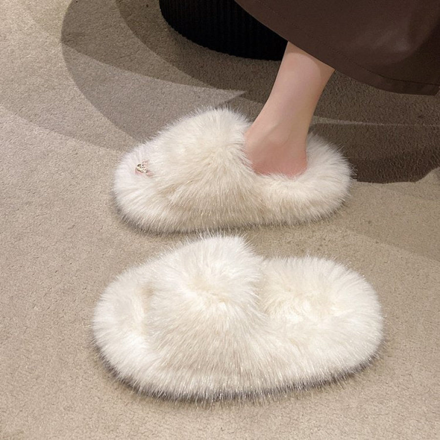 Fuzzy Open Toe Platform Slippers Apparel and Accessories