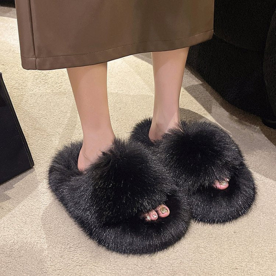 Fuzzy Open Toe Platform Slippers Apparel and Accessories