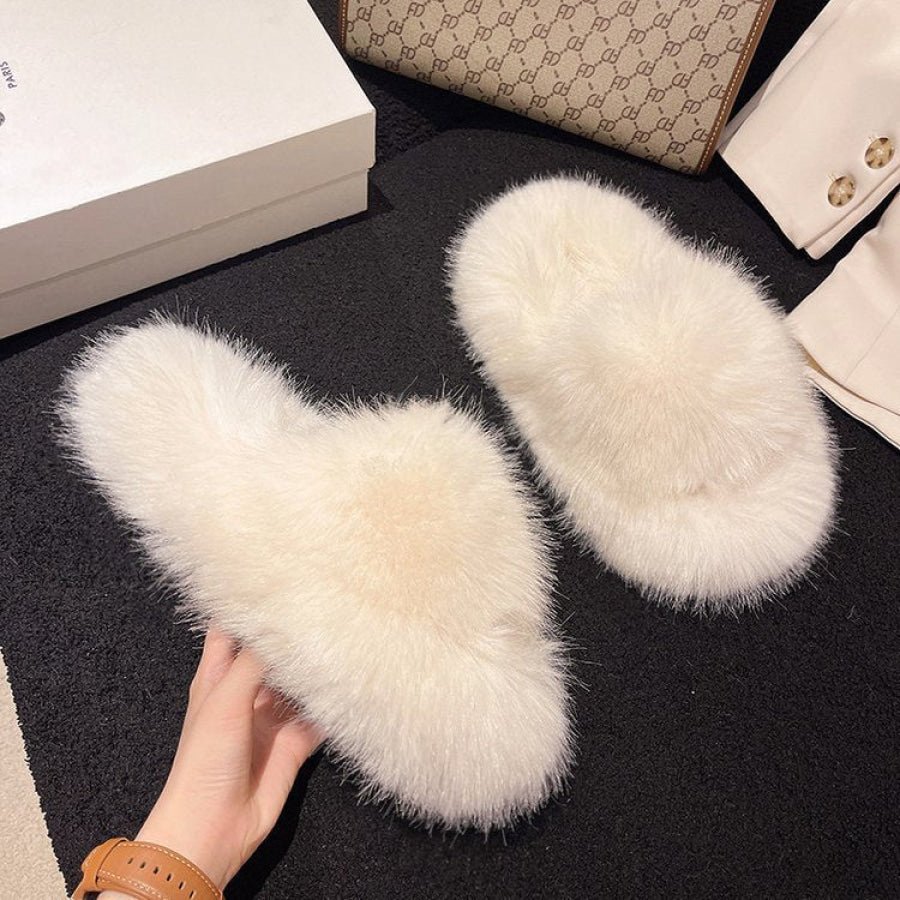 Fuzzy Open Toe Platform Slippers Apparel and Accessories