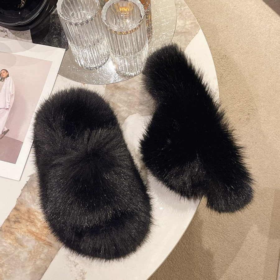 Fuzzy Open Toe Platform Slippers Apparel and Accessories