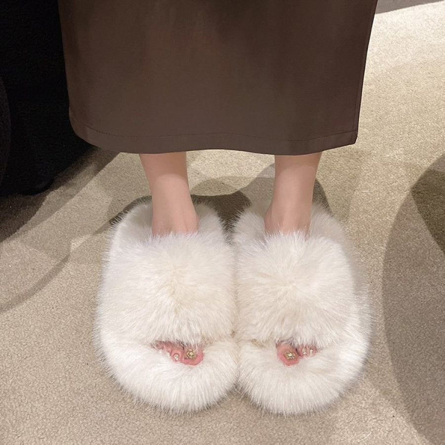 Fuzzy Open Toe Platform Slippers Apparel and Accessories