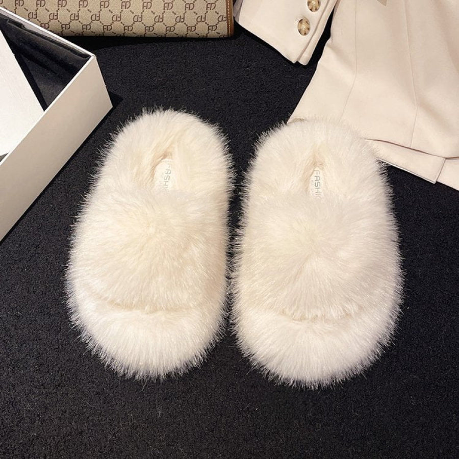 Fuzzy Open Toe Platform Slippers Ivory / 35(US4) Apparel and Accessories