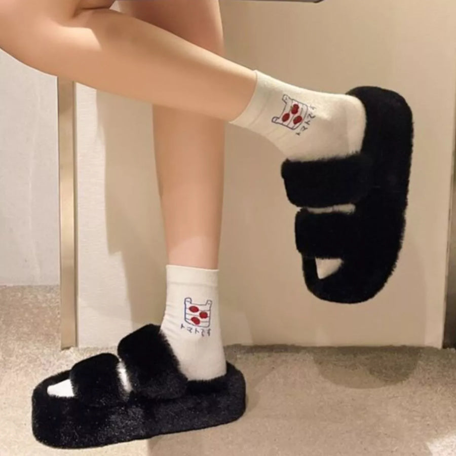 Fuzzy Open Toe Slippers Black / 35 Apparel and Accessories