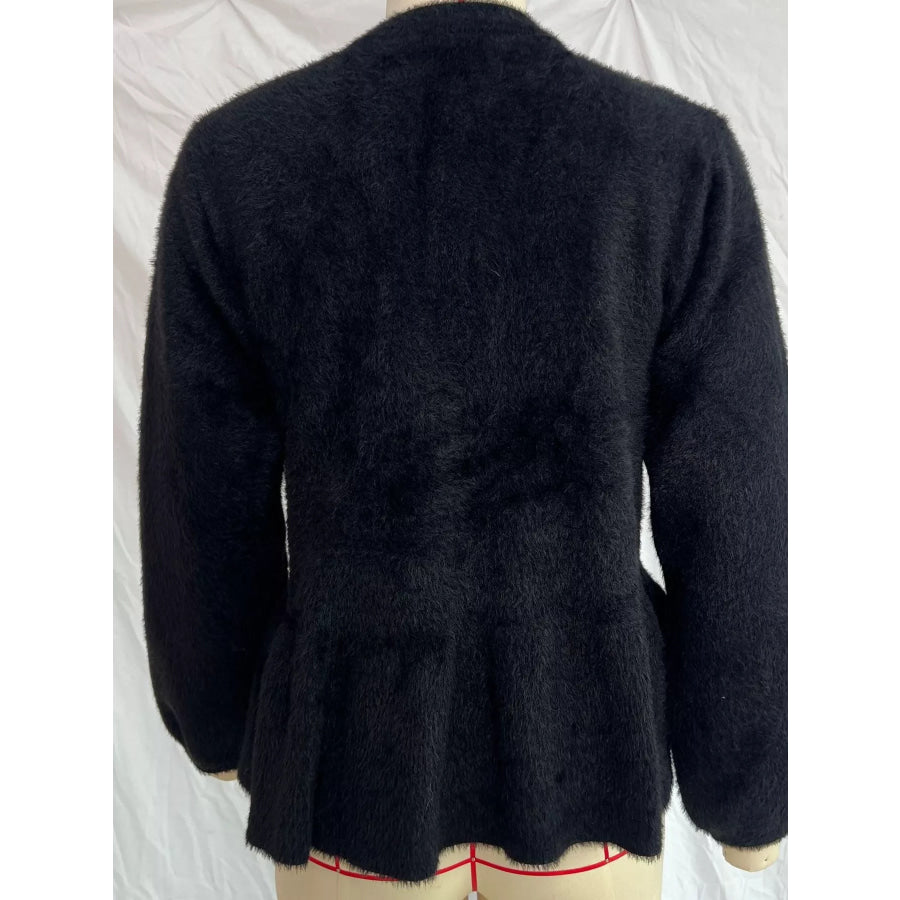 Fuzzy Peplum Cardigan with Pearl Buttons Apparel and Accessories