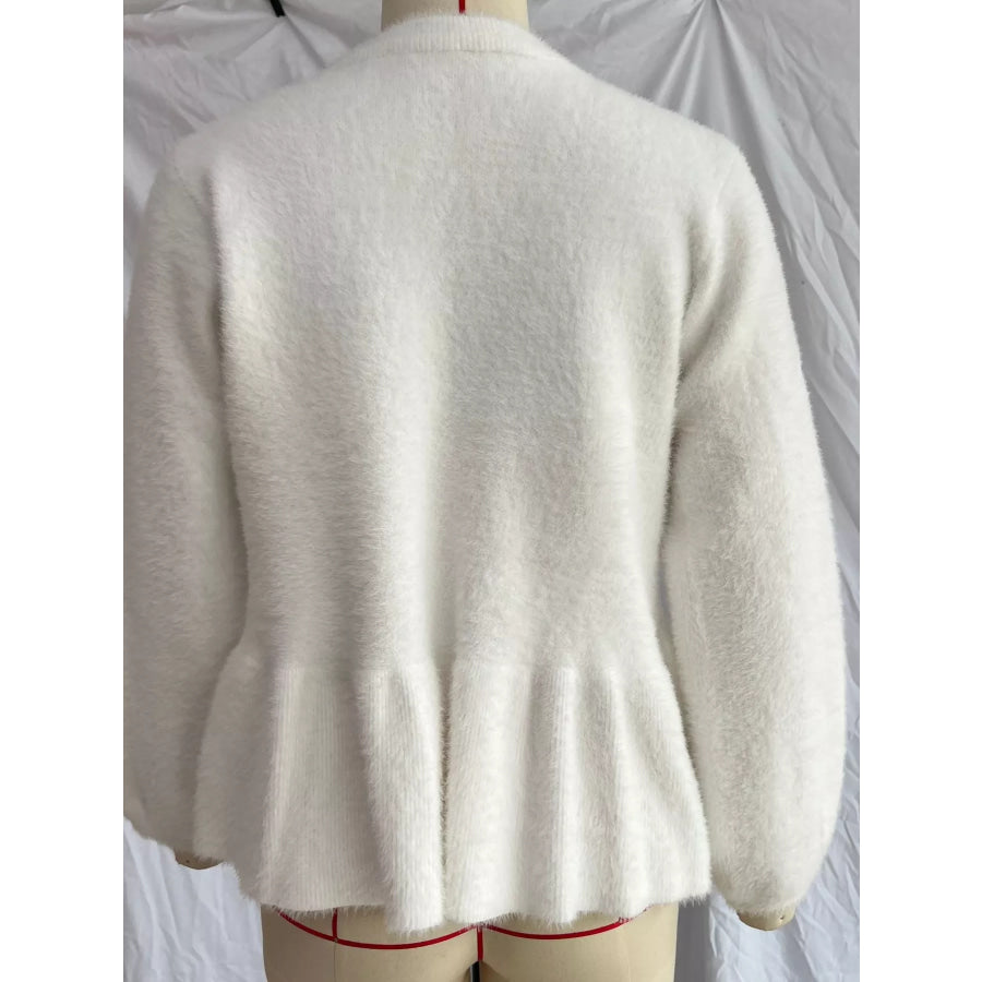 Fuzzy Peplum Cardigan with Pearl Buttons Apparel and Accessories