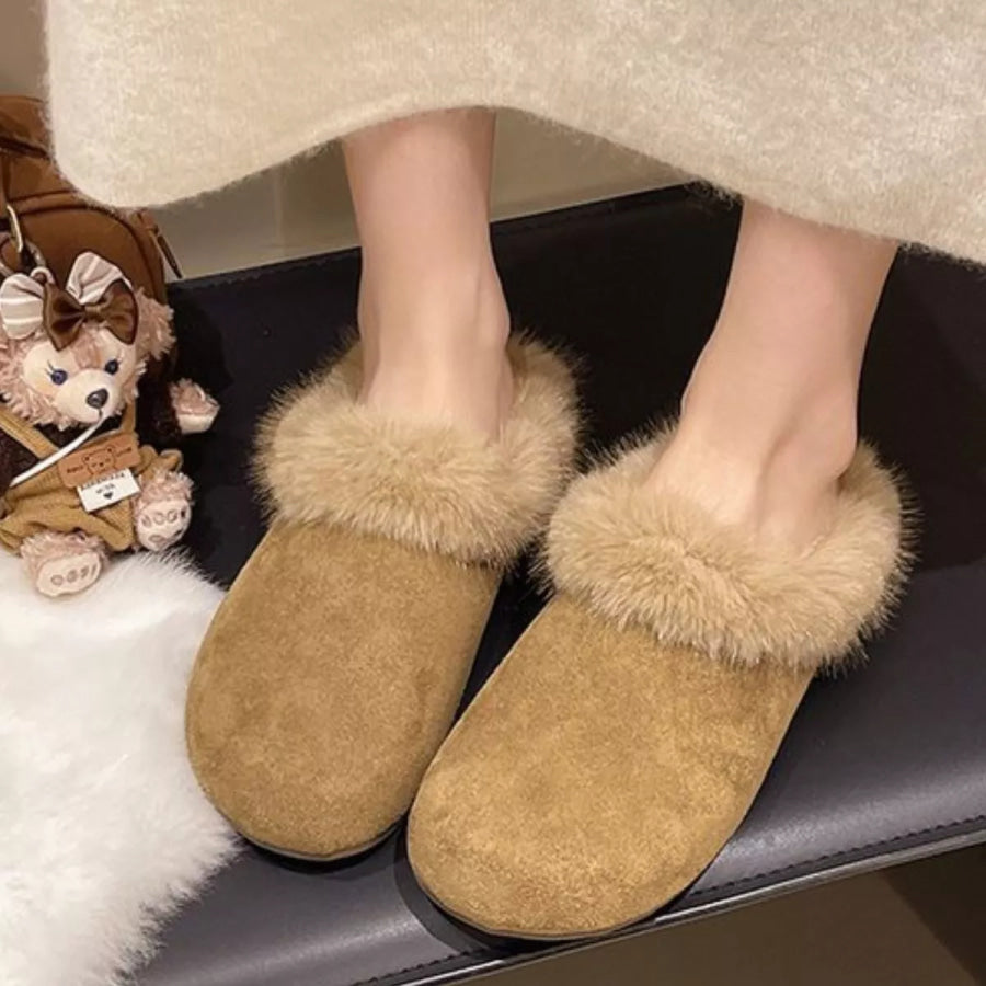 Fuzzy Plush Warm Indoor Slippers Khaki / 35 Apparel and Accessories