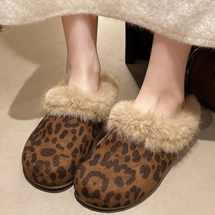 Fuzzy Plush Warm Indoor Slippers Leopard / 35 Apparel and Accessories