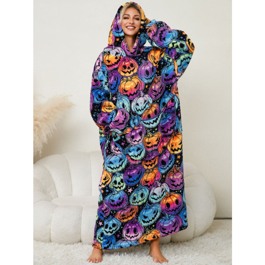 Fuzzy Pocketed Long Sleeve Hooded Lounge Dress Apparel and Accessories