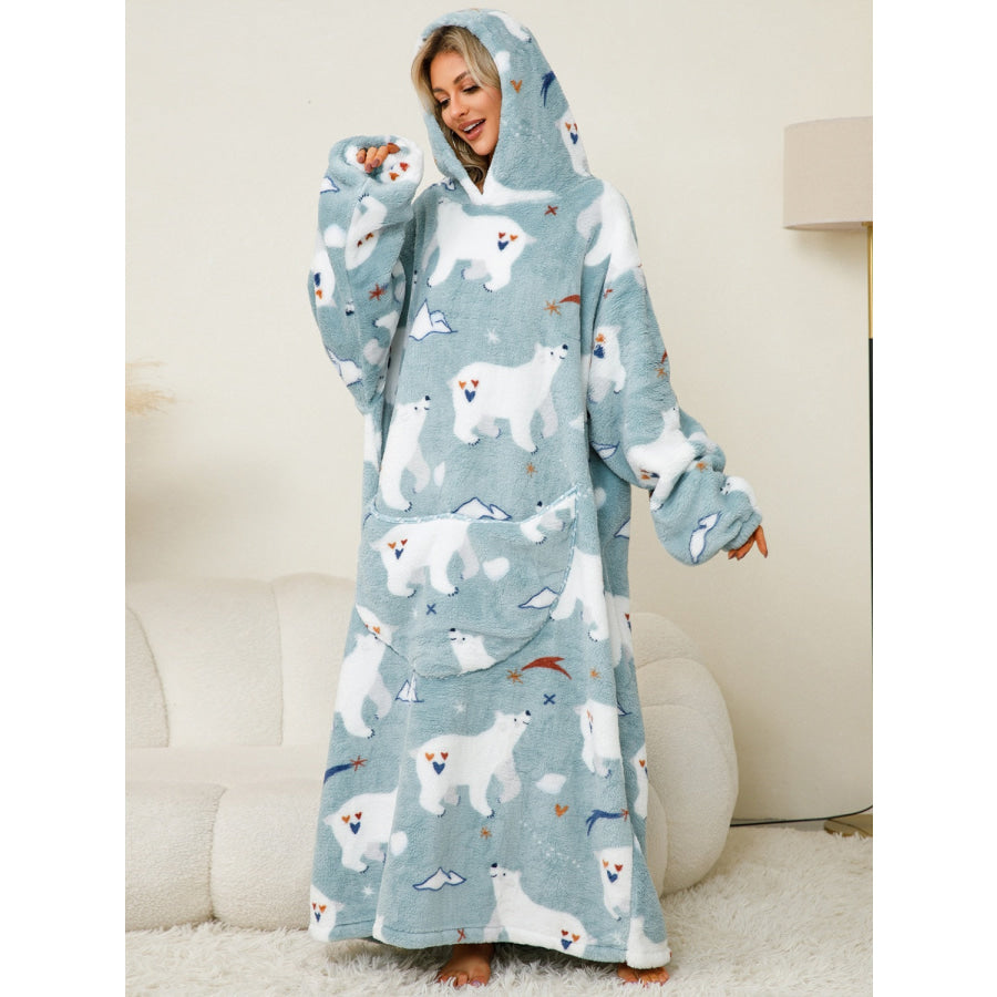 Fuzzy Pocketed Long Sleeve Hooded Lounge Dress Apparel and Accessories