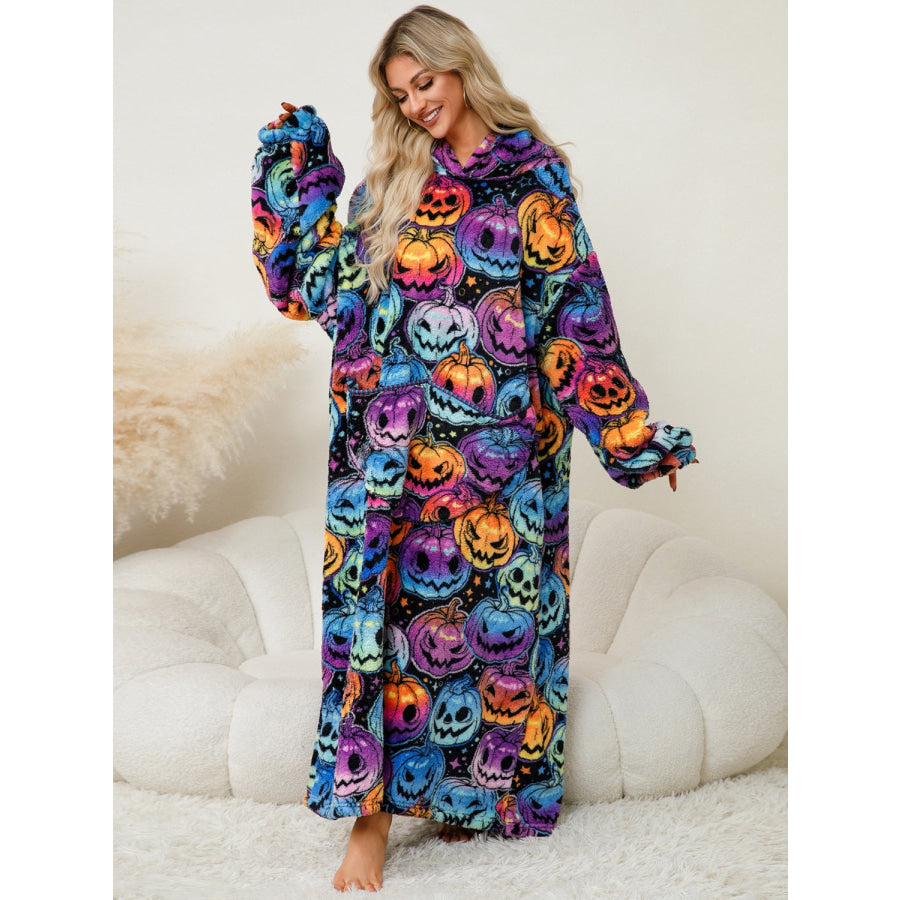 Fuzzy Pocketed Long Sleeve Hooded Lounge Dress Apparel and Accessories