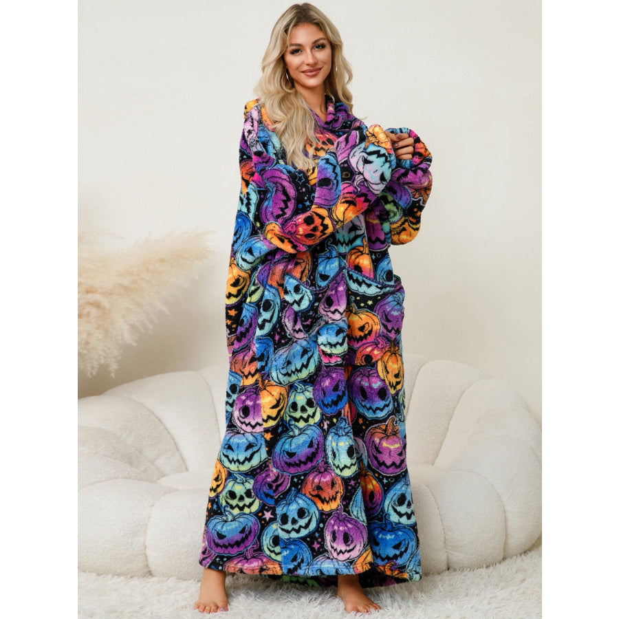 Fuzzy Pocketed Long Sleeve Hooded Lounge Dress Apparel and Accessories