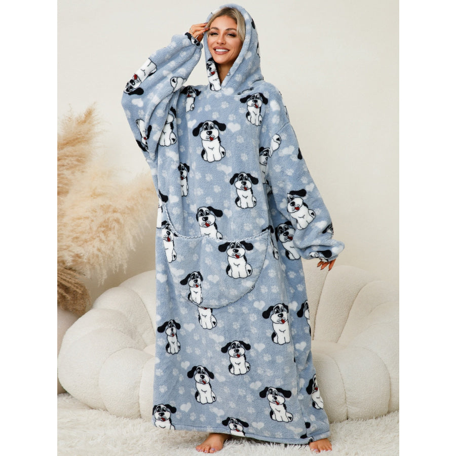 Fuzzy Pocketed Long Sleeve Hooded Lounge Dress Apparel and Accessories