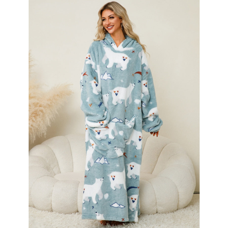 Fuzzy Pocketed Long Sleeve Hooded Lounge Dress Apparel and Accessories