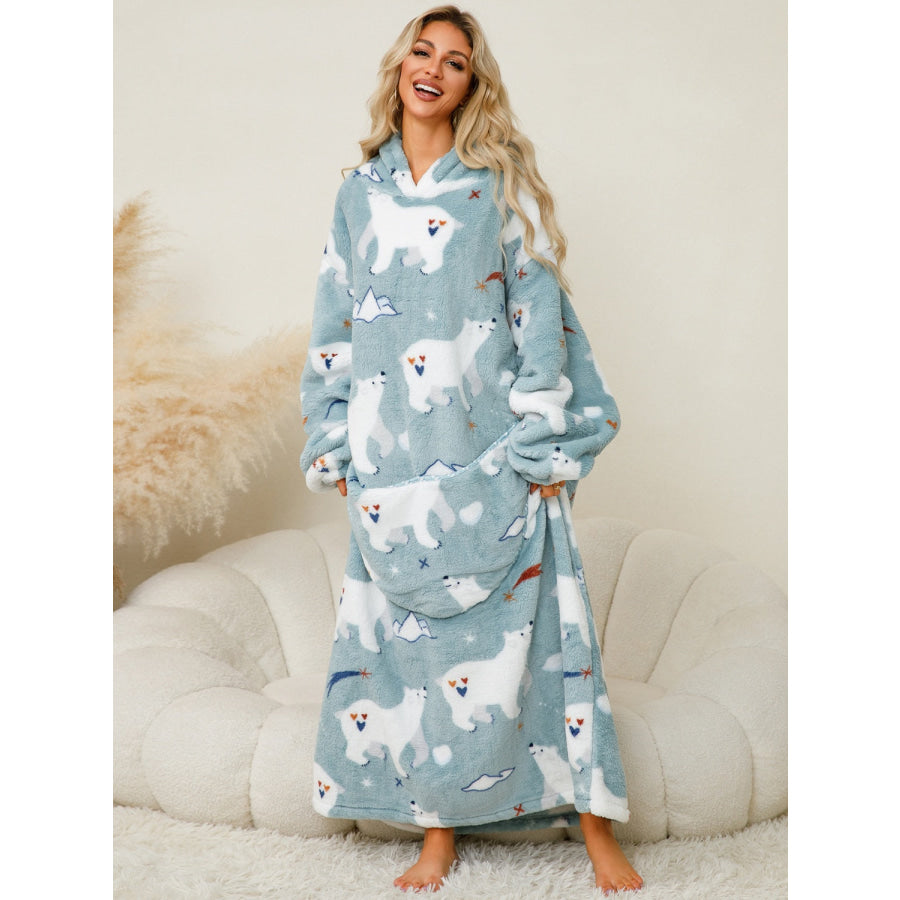 Fuzzy Pocketed Long Sleeve Hooded Lounge Dress Apparel and Accessories