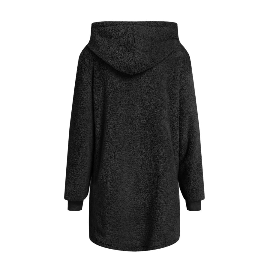 Fuzzy Pocketed Zip Up Long Sleeve Hooded Jacket Apparel and Accessories