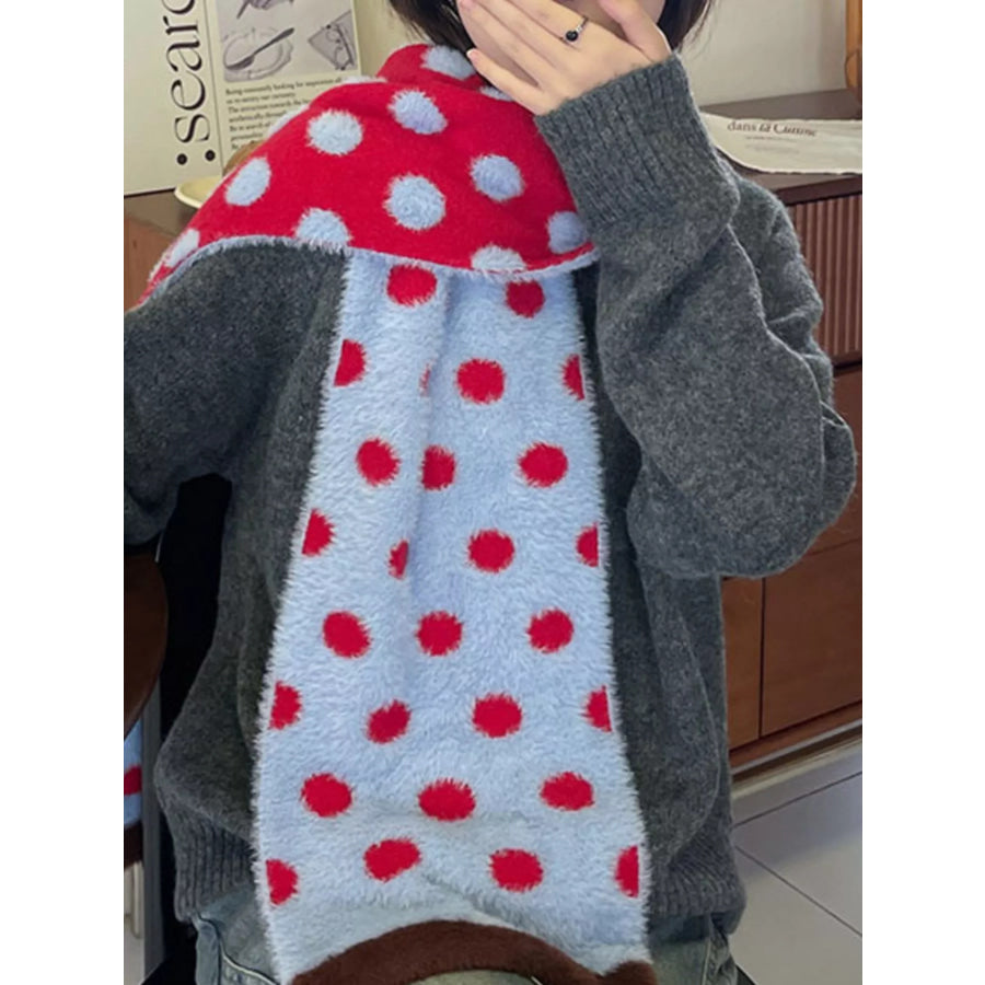 Fuzzy Polka Dot Scarf Blue / One Size Apparel and Accessories