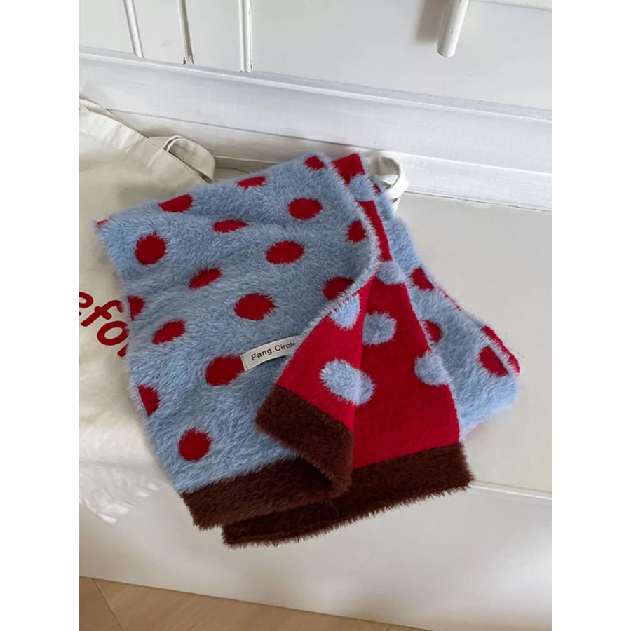 Fuzzy Polka Dot Scarf Blue / One Size Apparel and Accessories
